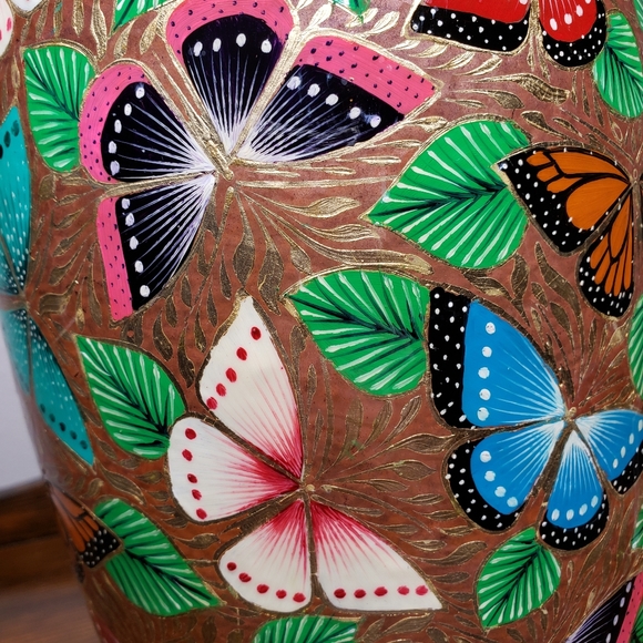 Hammered Copper Artisan Handpainted Vase Butterfly - Picture 4 of 8